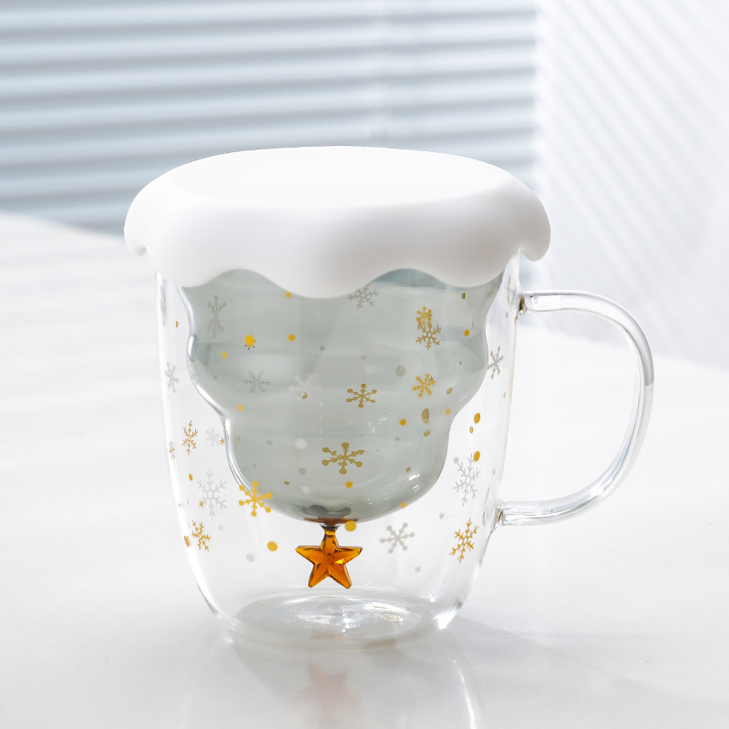 Taza de Navidad en línea en tazas de deseos de Navidad de dibujos animados tazas de regalo encantadoras tazas de agua caseras de doble vidrio