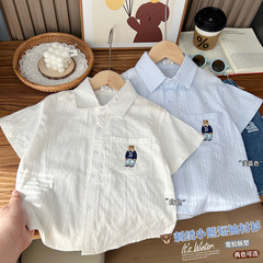 2025 韓国版夏子供服男の子と子供ジャカード半袖シャツ通気性半袖トップス卸売代理店