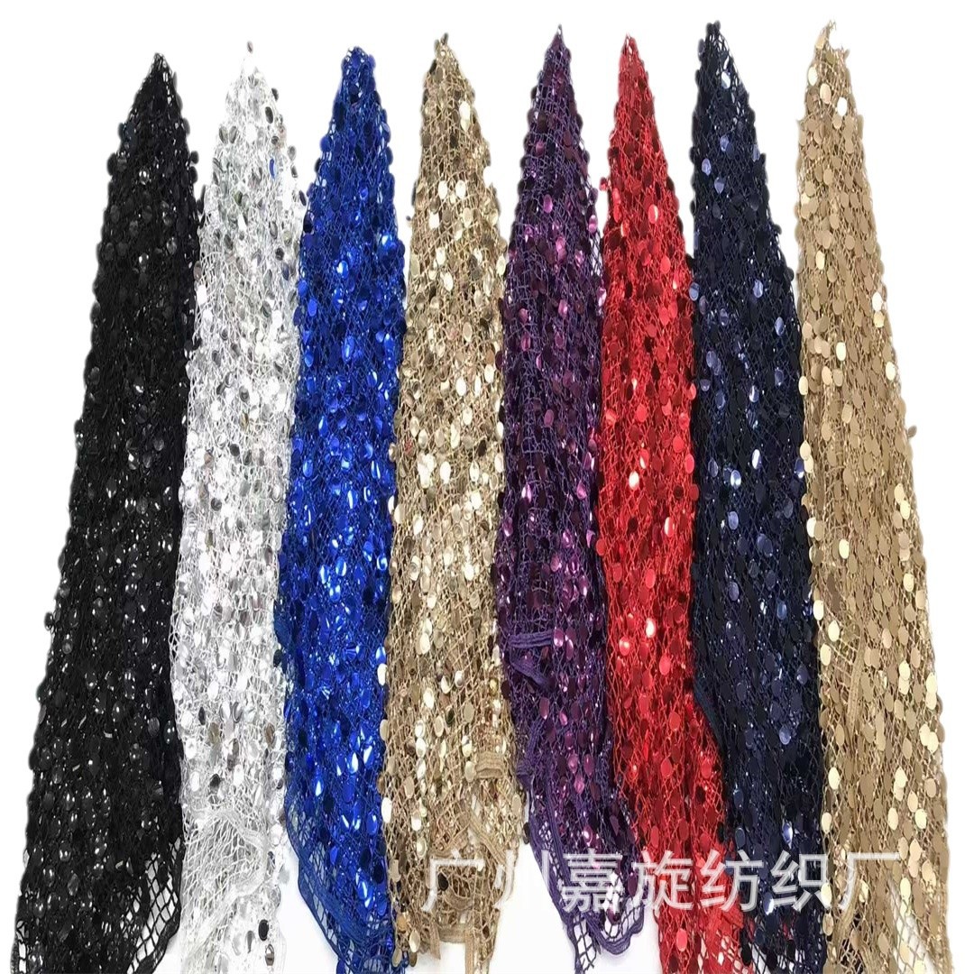 3 + 18mm temperamento de moda gran sequilla decoración tela de malla de cuadrícula otoño invierno nuevo vestido de noche bordado de perlas tela de moda