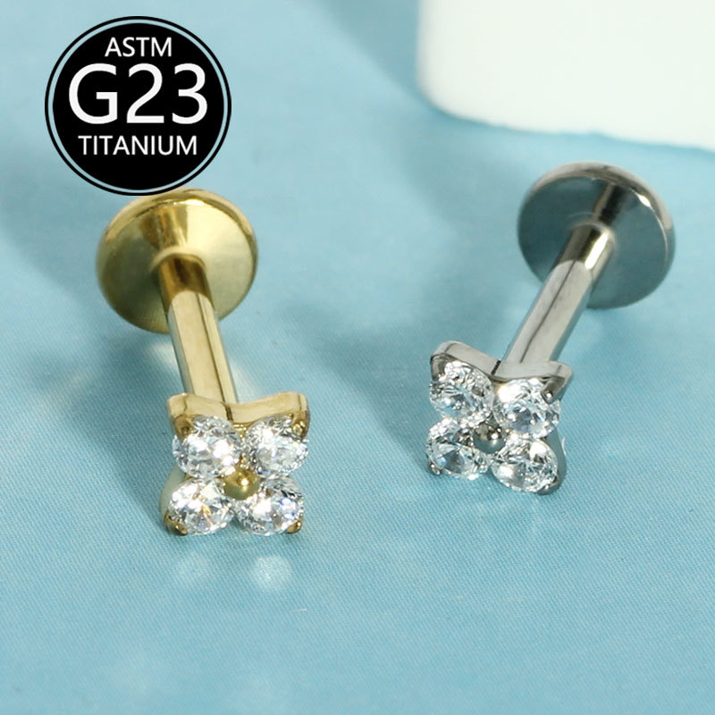 G23 Titanium Alloy Set Zircon Cross Lip Labret Stud Body Piercing Jewelry Wholesale detail image 7