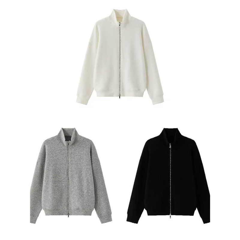 Autumn new JN-style minimalist stand-up collar zip-up jacket for women, loose and casual, versatile long-sleeve outerwear Autumn new JN-style minimalist stand-up collar zip-up jacket for women, loose and casual, versatile long-sleeve outerwear