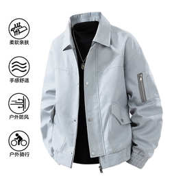 3D图【多组风格图片 】M-8XL大码夹克外套男翻领夹克时尚休闲百搭