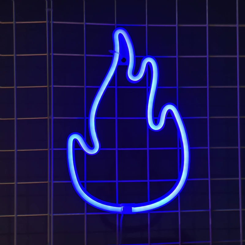 Неоновая лампа-пламя LED, цветная форма огня, питание батарея и USB, 18×28 см