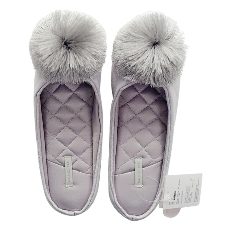 Halluci Otoño e Invierno Nueva bola de la borla suela de goma interior Zapatillas de casa impermeable antideslizante zapatillas de oficina para las mujeres