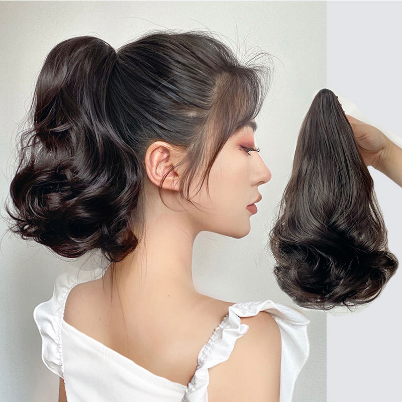 Nueva Cola de Caballo simulación de pelo clip de pelo rizado corto Cola de Caballo hembra Correa natural Cola de Caballo alta micro rollo puede atar Cola de Caballo baja