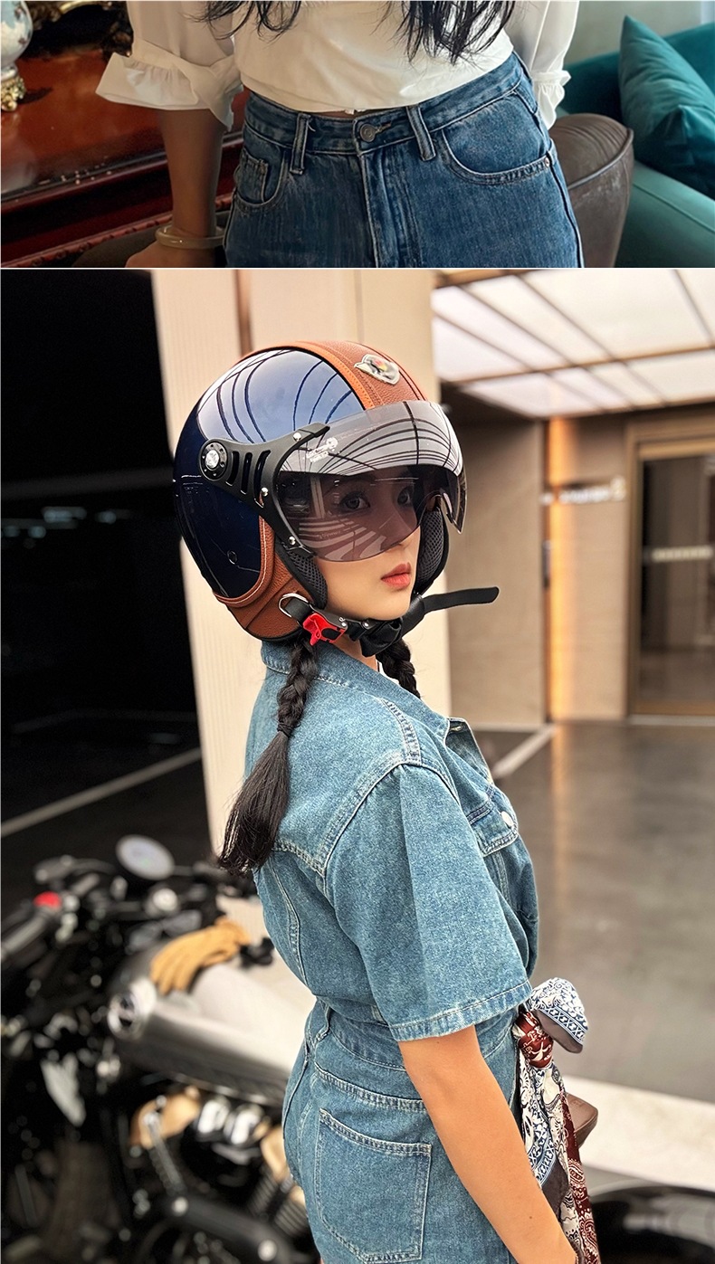 German Qudas Motorcycle Helmet Men's and Women's Retro Four-Season Electric Vehicle Half Helmet Safety Helmet 3C Certification