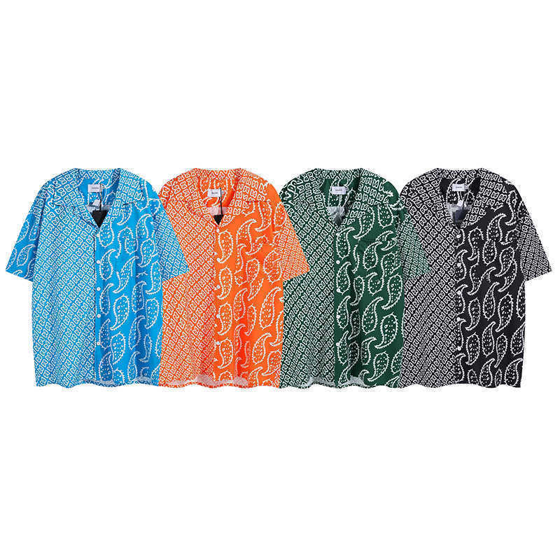 RHUDE European and American Niche Retro Hip-Hop Summer Cashew Flower Contrast Loose Casual Short-Sleeved Shirt Shorts suit