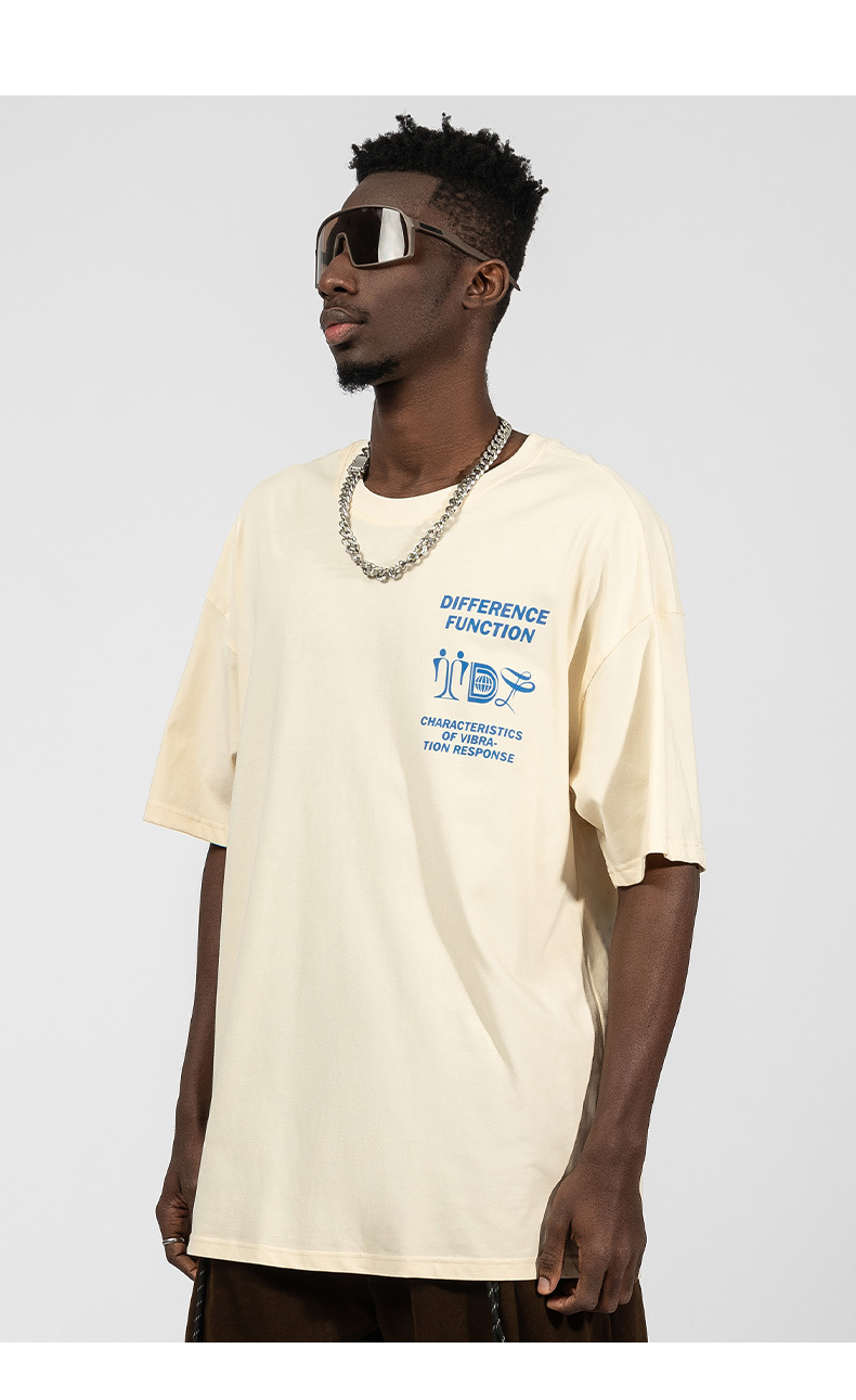 Vyriški trumpomis rankovėmis 220 g pavasario-vasaros medvilniniai laisvi marškinėliai paaugliams su kinišku abstrakčiu spaudiniu_voghion.com