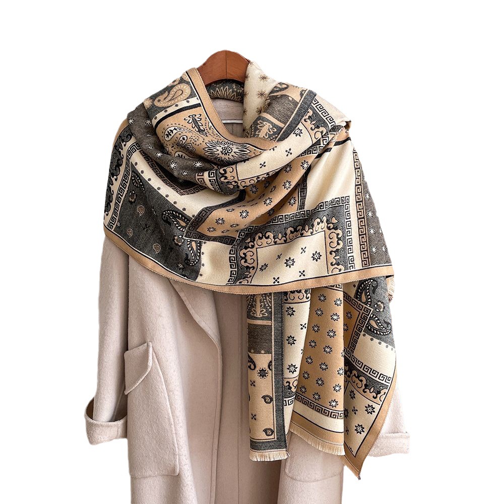 Otoño e invierno nuevo todo-Partido con aire acondicionado mantón de la habitación a cuadros de anacardo de doble cara de Cachemira bufanda engrosada caliente de las mujeres bufanda