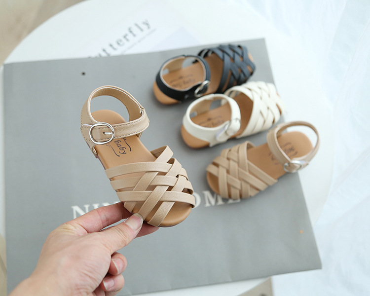Baotou Sandals with Soft Sole Korean Hollow Small Leather Summer New Girl's Roman 2022 Children's Shoes_voghion.com
