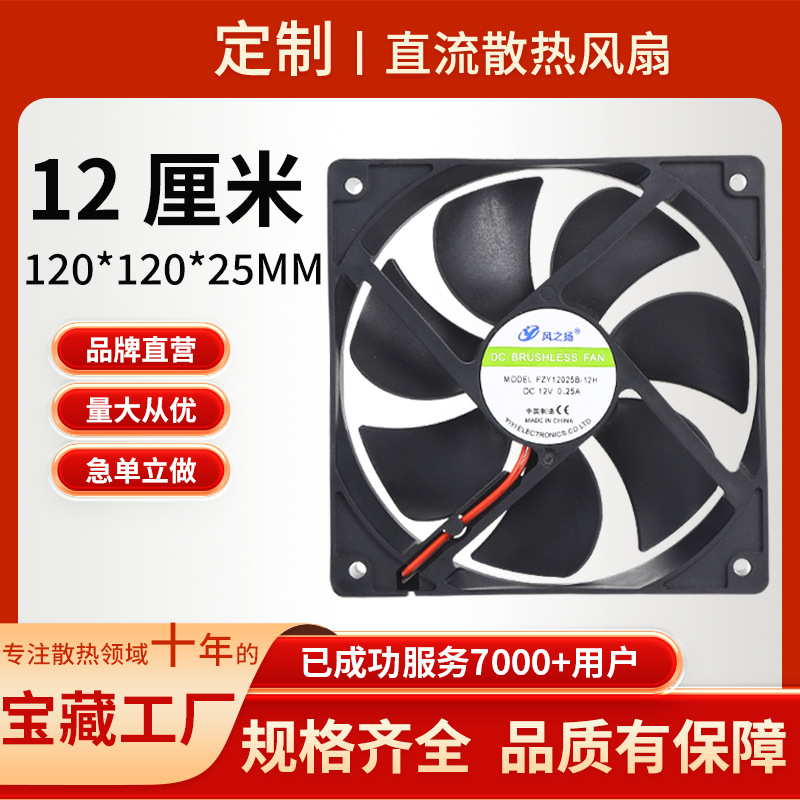 12025 12CM/厘米 24V双滚珠直流散热风扇变频器电箱工业机柜风机