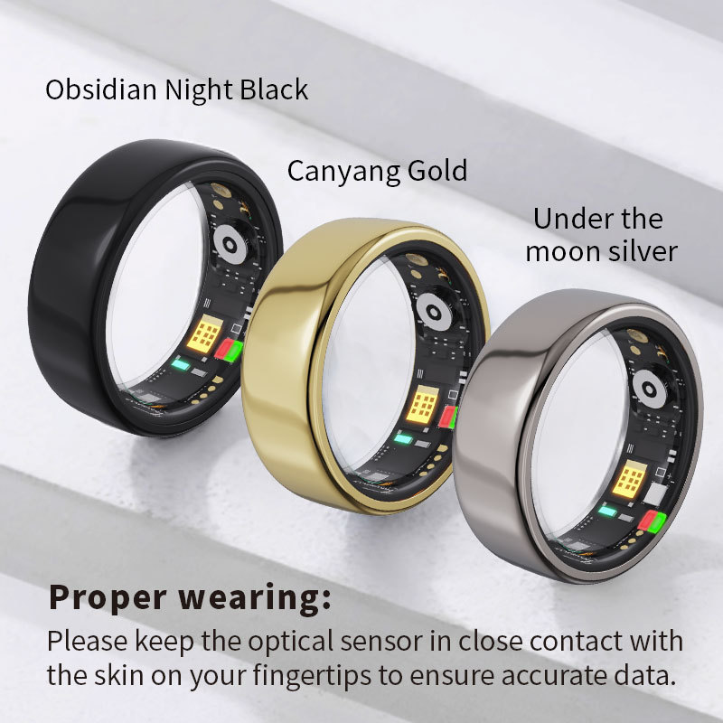 Smart Ring R11M Herzfrequenz- und Blutzuckermessung Fitness-Tracker Titanstahl vergoldet Größe 17 EU 10 US_voghion.com