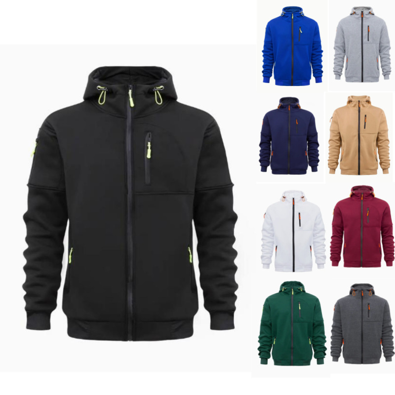 Cross-Border Plus Size Men's Hoodie, Sports Style Sweatshirt, Multi-Zipper, Multi-Pocket Sweatshirt
