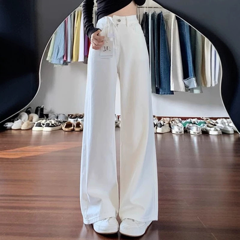 2026 White Wide-Leg Jeans for Women, Spring and Autumn Trendy New Simple Loose Straight-Leg Floor-Length Pants 2026 White Wide-Leg Jeans for Women, Spring and Autumn Trendy New Simple Loose Straight-Leg Floor-Length Pants