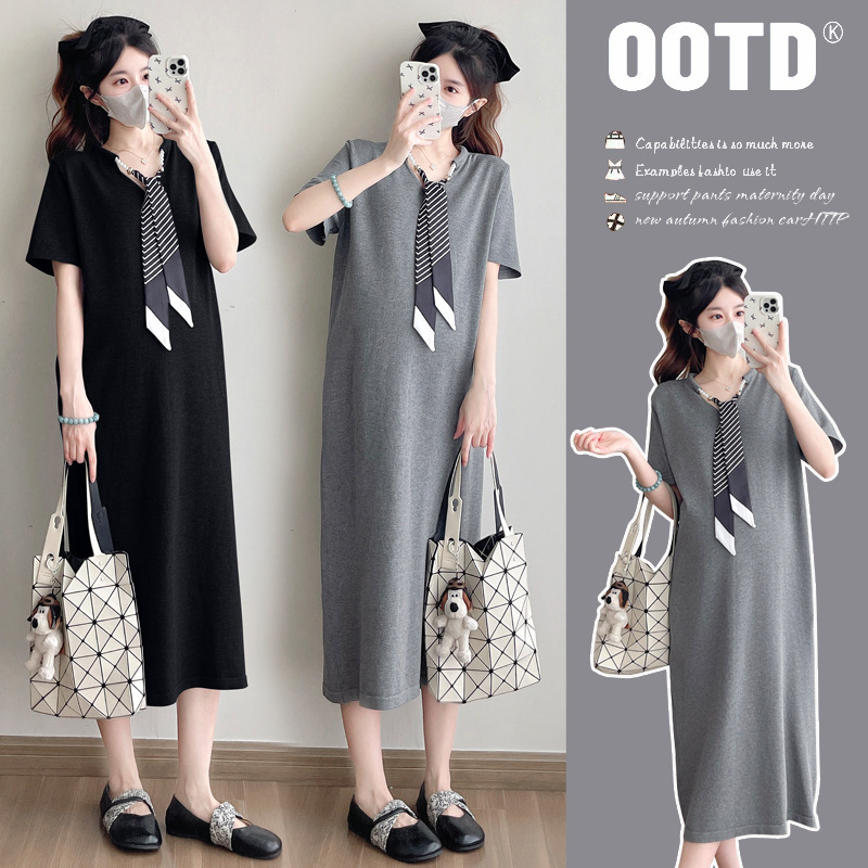 Maternity Wear, Summer Clothes, Trendy Mom Summer Outerwear, New Style Dresses, Fashionable, Simple, Casual, Loose-Fitting, Age-Reducing Dresses with Ties Maternity Wear, Summer Clothes, Trendy Mom Summer Outerwear, New Style Dresses, Fashionable, Simple, Casual, Loose-Fitting, Age-Reducing Dresses with Ties