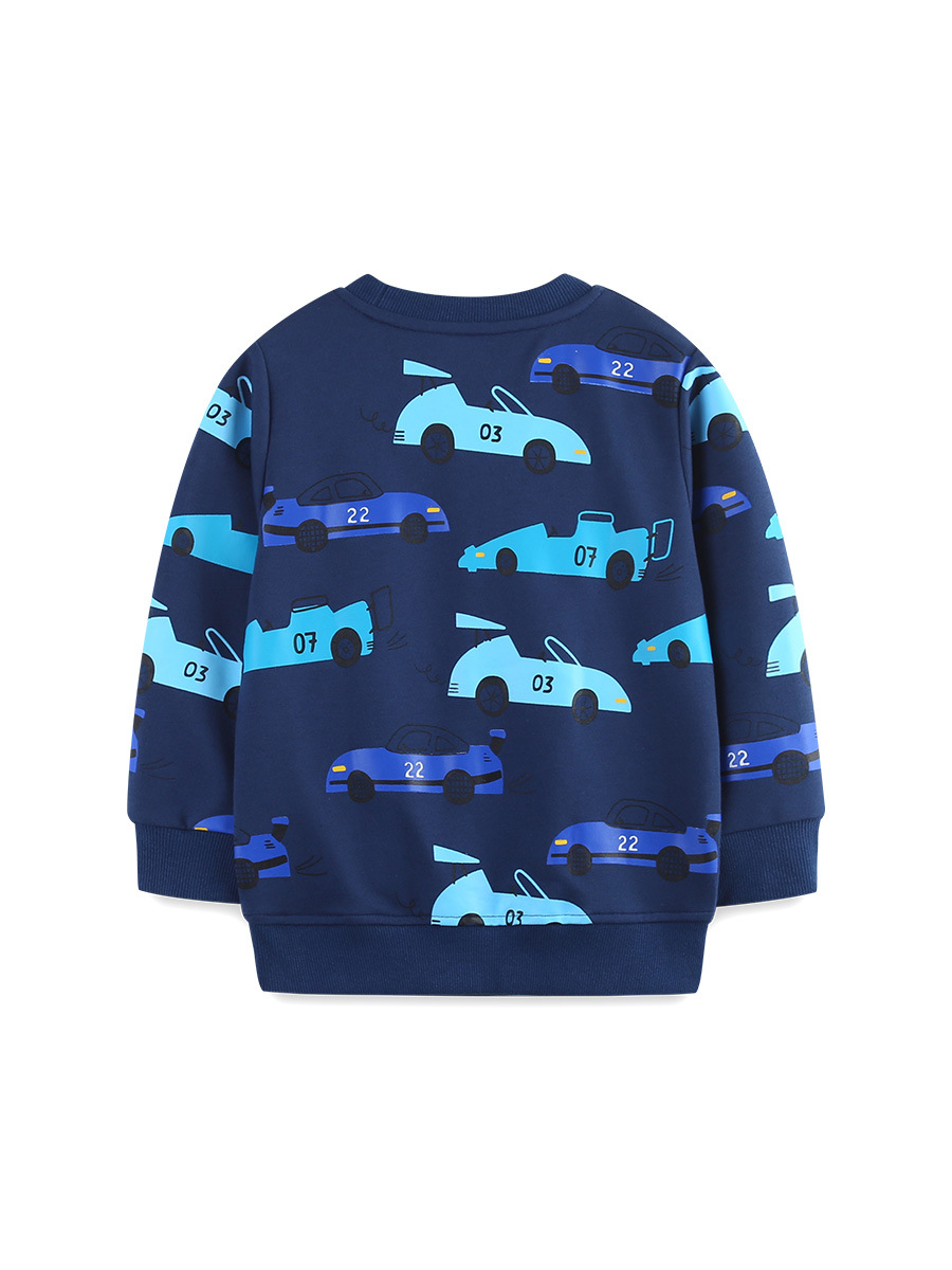 Suéter de estilo europeo y americano para niños 26 otoño suéter de algodón de punto para niños, suéter de fondo para automóviles estampado suéter de cuello redondo para niños
