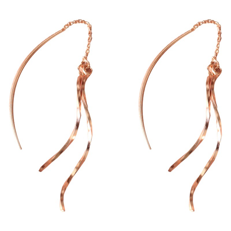 925 pendientes de plata de la onda de las mujeres de estilo coreano elegante simple pendientes de borla larga cara redonda pendientes de adelgazamiento