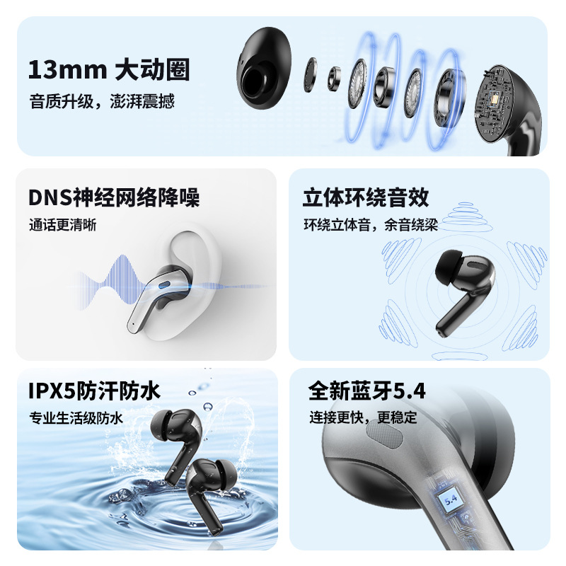 Auriculares inalámbricos impermeables con pantalla digital con reducción de ruido inteligente Huaqiangbei modelo privado negocio Bluetooth inalámbrico batería de larga duración
