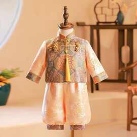 男童汉服新中式周岁礼服男宝儿童唐装冬加绒国潮一岁宝宝抓周衣服