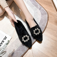 Women's winter wearing mink fur single shoes with plush fur, 2026 new pointed cotton scoop shoes, plus size women's shoes 41-43