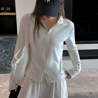工厂半高领德绒长袖打底衫女秋冬设计感双拉链修身显瘦小外套上衣