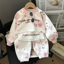 秋季女童韩版套装棉质三件套洋气中大童女宝童装扎染百搭公主风