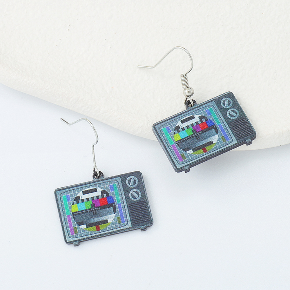 Simple Plate Retro Nostalgic Acrylic TV Creative Alloy Earrings