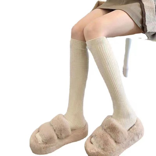 Winter socks striped milk white calf socks for women JK pure desire style casual vertical stripe mid-calf Japanese knee stacker