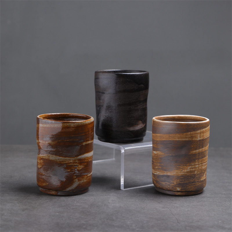 Hochwertiger, handgefertigter Keramikbecher im Retro-Stil mit kleinem Fassungsvermögen, rustikale Espressotasse zum Frühstück, kreativer Vintage-Becher_voghion.com