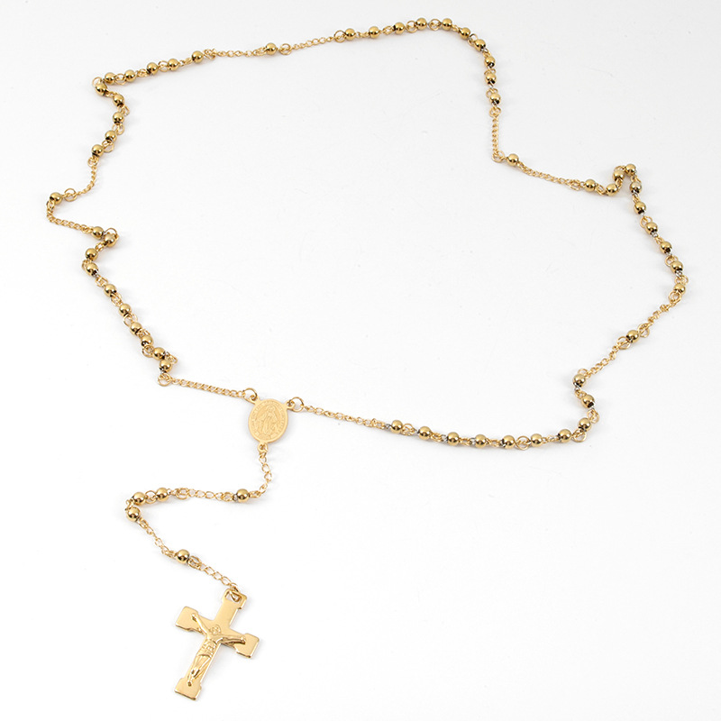 Beaded, Plating Design Ethnic Style Cross Stainless Steel Beaded Plating Pendant Necklace