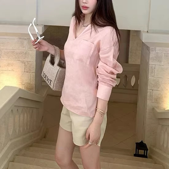 Intellectual Style ~ V-Neck, Turn-Down Collar, Waist-Cinching, Long-Sleeve Pullover Shirt, Blouse, Top, New Arrival