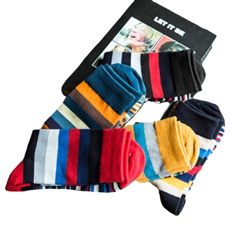 New Men's Medium Calf Socks, Fashion Color Striped Men's Socks, Autumn/Winter Cotton Socks Wholesale