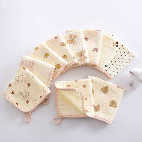 Baby saliva towel 4-layer crepe pure cotton small square towel hangable baby face towel absorbent soft saliva towel