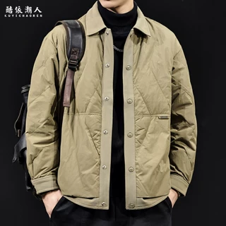 2025新款羽绒服男士秋冬潮牌翻领拼接外套轻薄白鸭绒内胆夹克大码