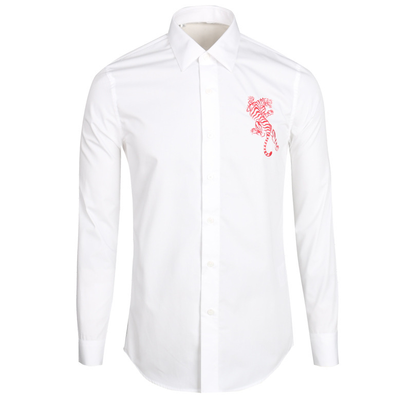Men's new black and white large size embroidered shirt fashion body a generation of hair fashion short sleeve shirt