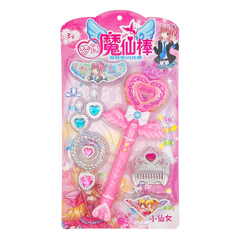 Sonido de varita mágica princesa luminosa luminosa proyección de juguete niña de hadas convertida en corona infantil palo de hadas