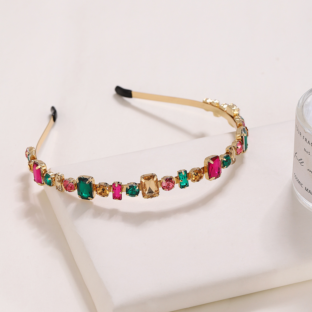 Europa y América metal rhinestone diadema aleación geométrica diadema de cristal de color personalidad barroco retro tocado