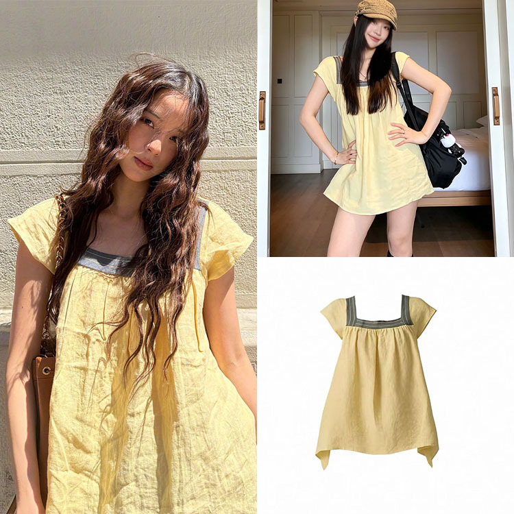 Fan Sun·Xh Korean Style Linen Top Similar to That Worn by Teng Jie/Ouyang Nana, New Summer Style Flutter-Sleeve Shirt from Dongdaemun Fan Sun·Xh Korean Style Linen Top Similar to That Worn by Teng Jie/Ouyang Nana, New Summer Style Flutter-Sleeve Shirt from Dongdaemun