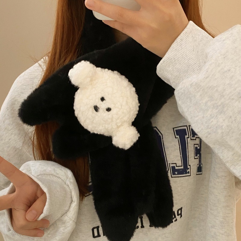 卡通甜美少女粉色猫咪围巾冬季保暖加厚可爱毛绒防风学生围脖白色|undefined