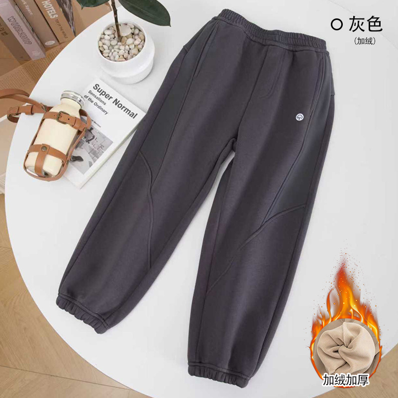 儿童运动裤加绒加厚冬季拼接男童卫裤防风休闲宽松冬装女童长裤潮|undefined