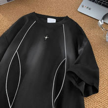 美式高街解构反光宽松短袖t恤男士夏季潮牌麂皮绒上衣服代发批发