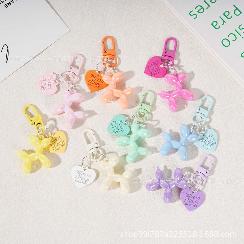 Cartoon Balloon Dog Keychain with Heart Tag, Multicolor Cute Bag Pendant DIY Accessory
