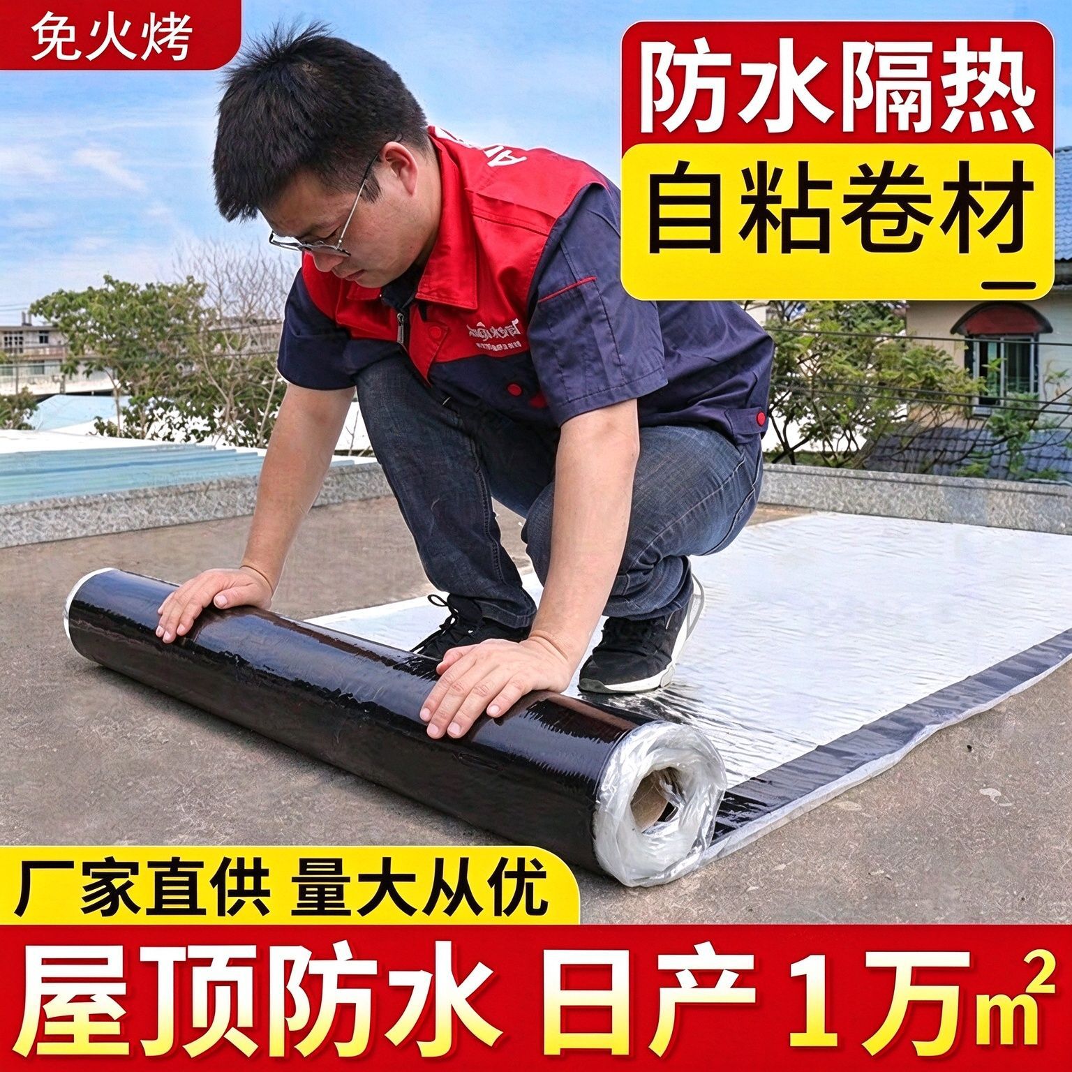 铝箔自粘沥青防水卷材1.5mm彩钢瓦屋顶屋面免火烤补漏厂家直供