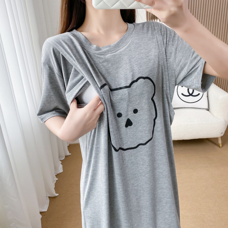 Summer Pregnant Women's Bilateral Breastfeeding Clothes Hot Mom's Breastfeeding Top Clothes Wearing Short-sleeved T-shirt Period Women's Side Opening Can Feed