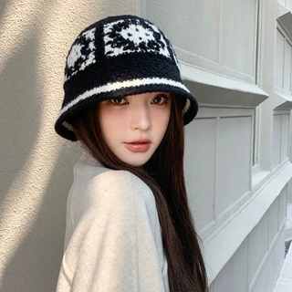 小众手工编织帽子女秋冬渔夫帽显脸小百搭针织毛线帽国潮醒狮帽厚