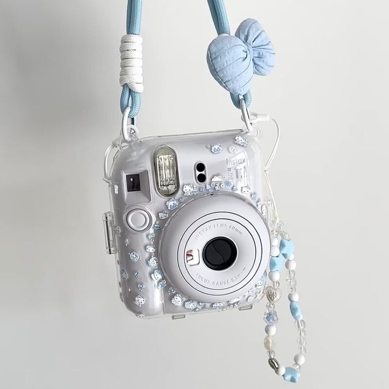 [Mini12 Transparent Case] Instax Crystal Case Polaroid Hard Shell Camera Protective Case Shell Chain Bag