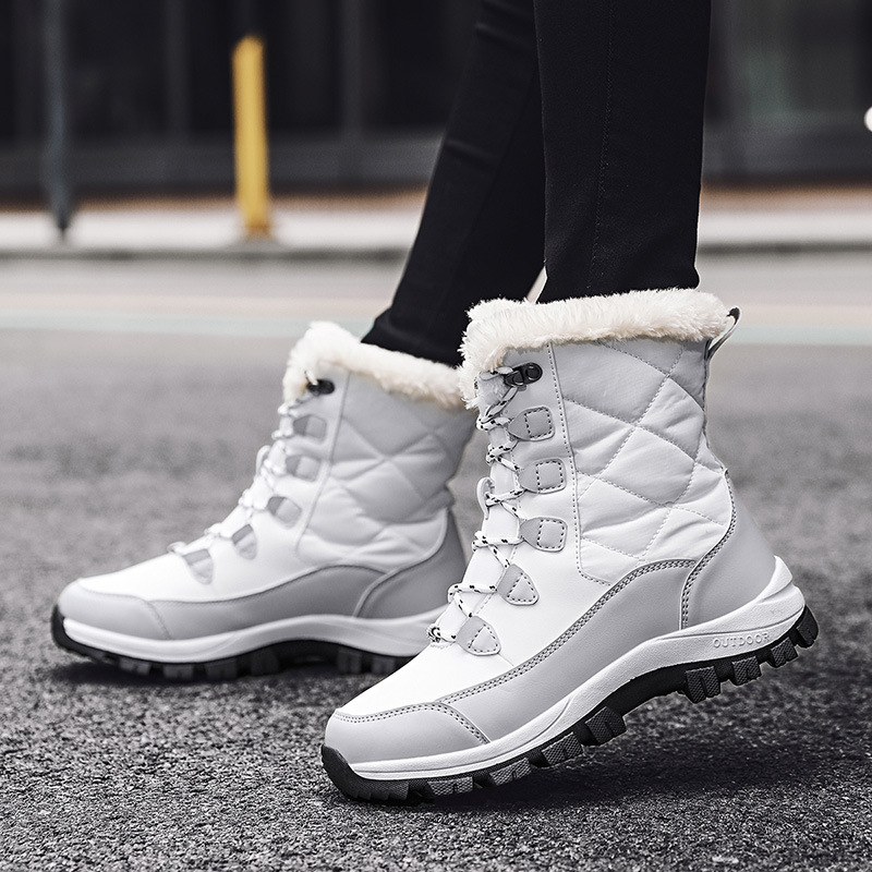 2025 nuevas botas de nieve de invierno transfronterizas para mujeres calientes y terciopelo grueso al noreste zapatos de algodón de esquí al aire libre tamaño grande