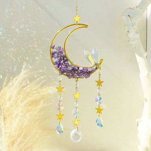 Amazon Cross-border Natural Gravel Sandglass Big Moon Amethyst Rose Quartz Crystal Sun Catcher Pendant Decor