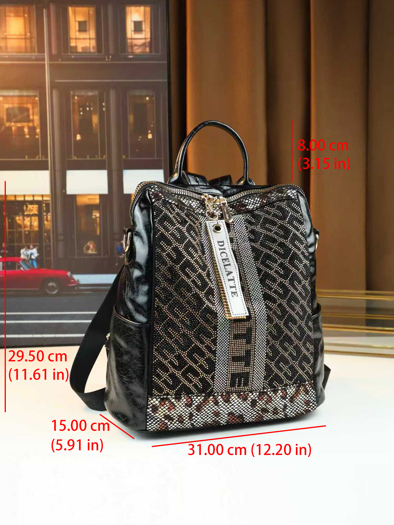 Women's Rhinestone Square Backpack Casual Shoulder Tote Bag_voghion.com