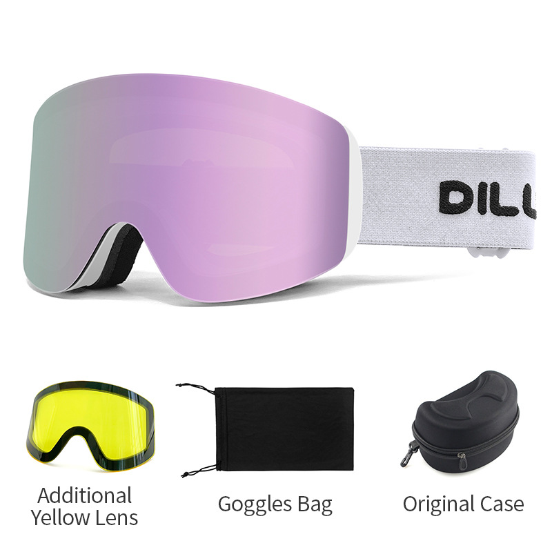 Lunettes de ski antibuée double couche avec lunettes cylindriques magnétiques pour équipement de ski de sport de snowboard pour adultes_voghion.com